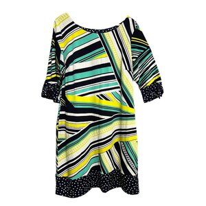 Madison Leigh Dress Womens‎ 16 Multicolor Striped Polka Dot 3/4 Sleeve Bow Trim